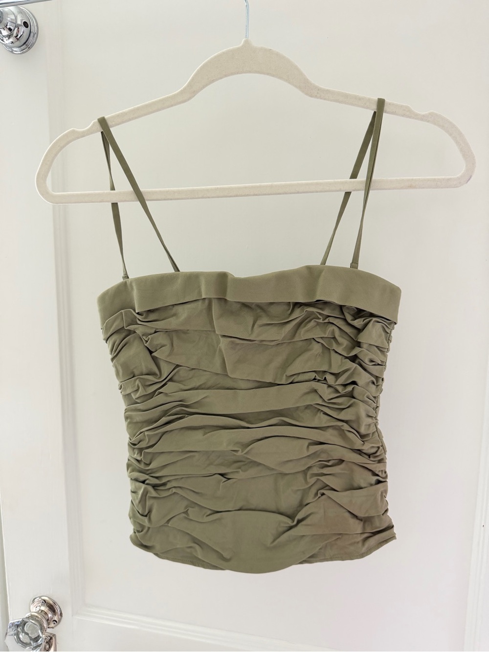 Reformation size 0 Olive Ruched Spaghetti-Strap Top